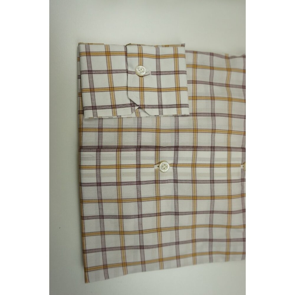 Isaia White Gold Brown Big Plaid Long Sleeve Cotton Dress Shirt 15.5/39 NEW - Picture 2 of 5